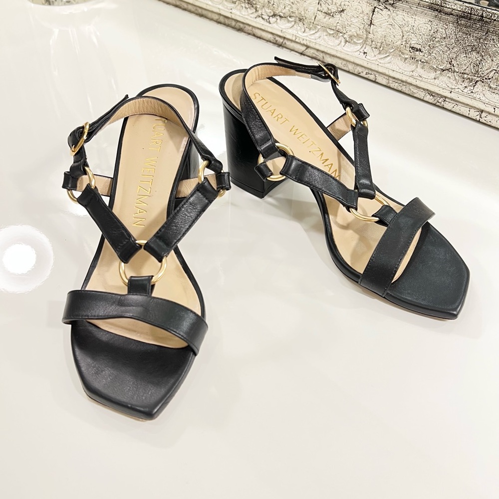 Stuart Weitzman “Lalita” Block Heel Leather Sandal- Size 8